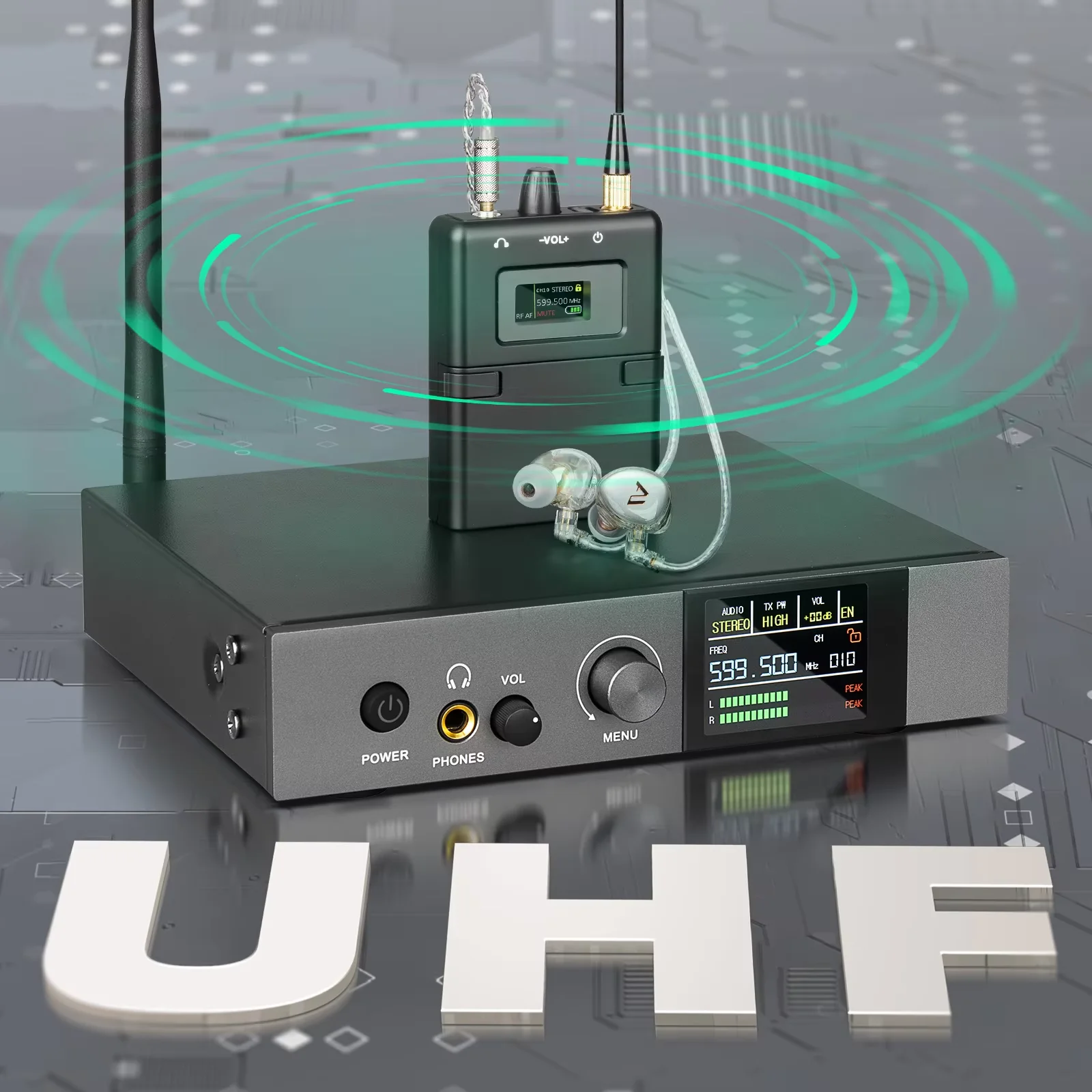 590-599mhz stereo IEM UHF Stage DJ Wireless in Ear Monitor System Monitoring with in Earphone Wireless for Stage Studio sound