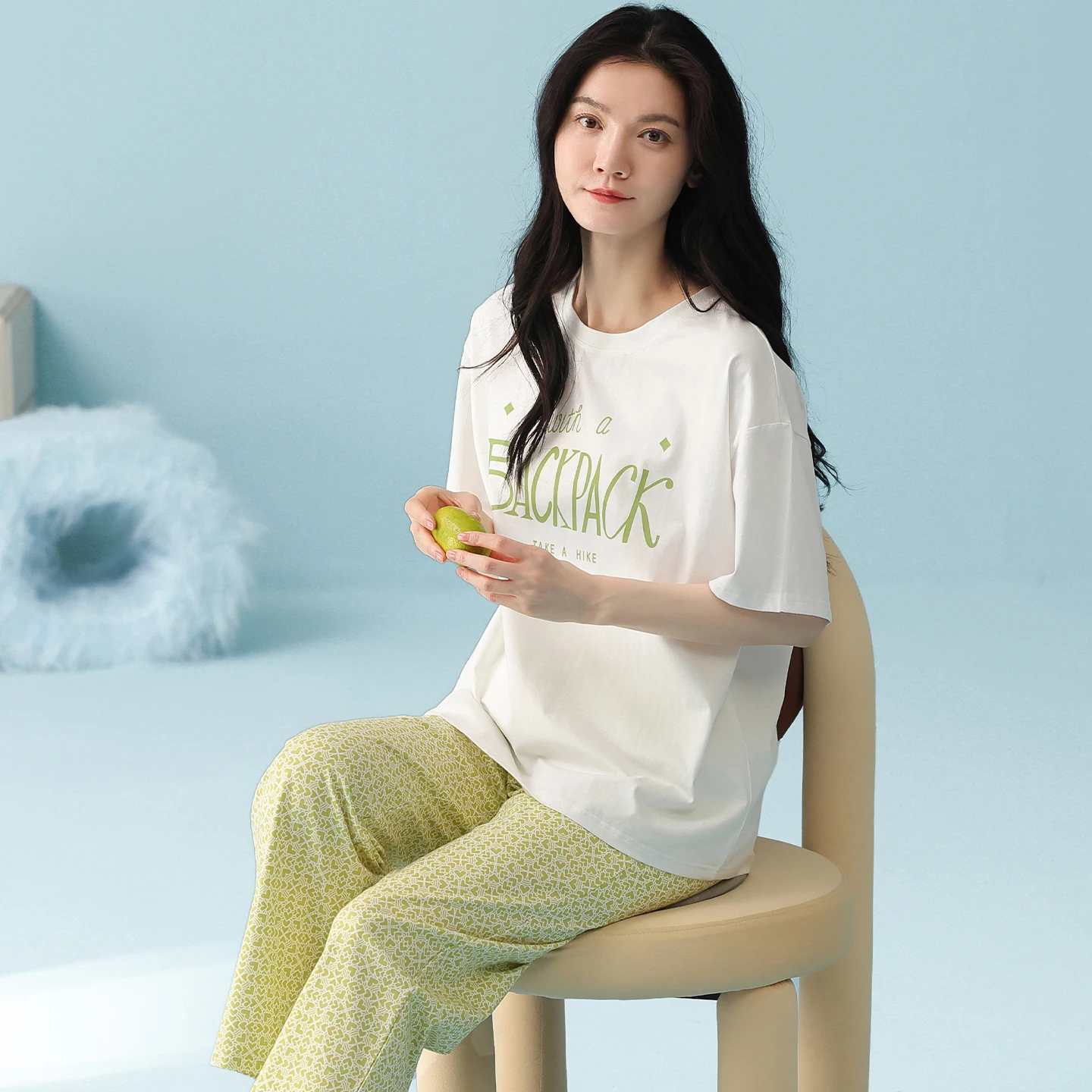 MiiOW 2Pcs Cotton Summer Women's Pajamas Set Skin-friendly Breathable Short Sleeve Woman Homewear Cute Printed Woman Loungewear