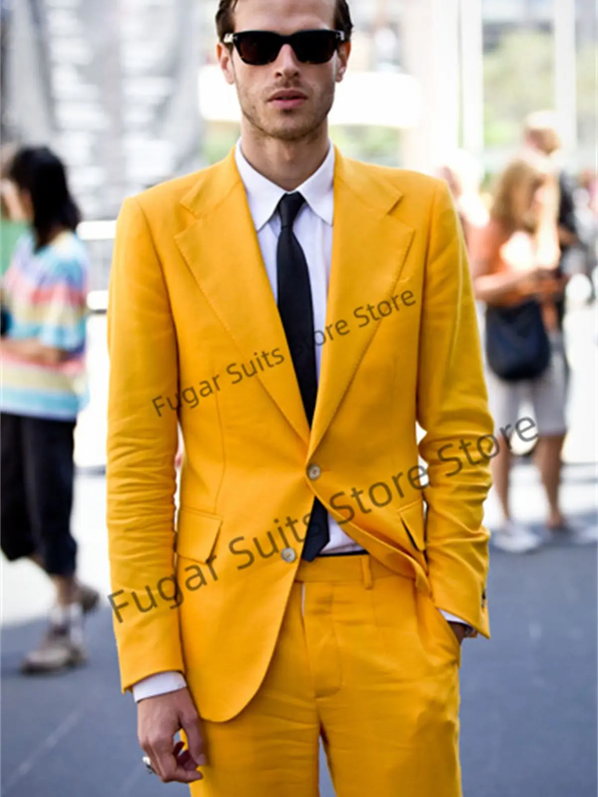 

Shiny Yellow Wedding Men Suits Slim Fit Casual Groom Tuxedo Prom Party 2 Pieces Sets Office Male Blazer Costume Homme