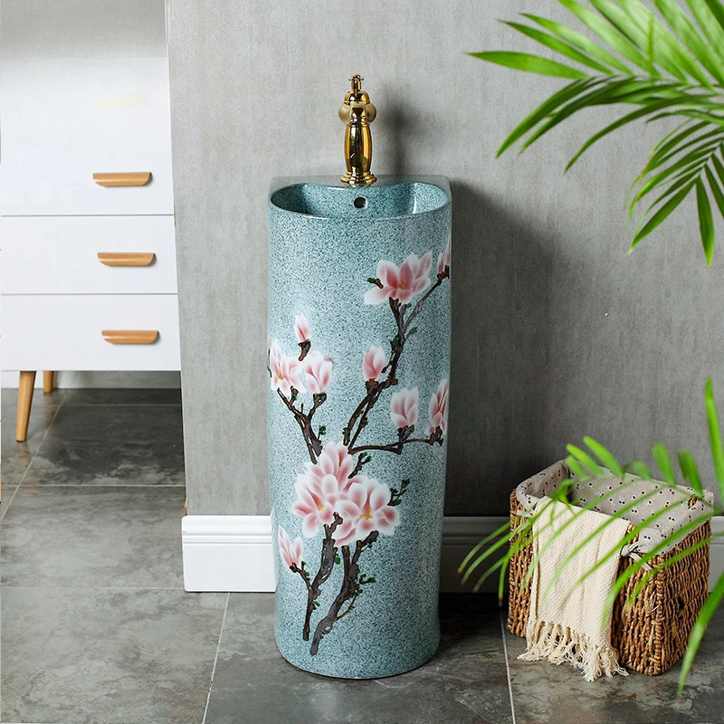 

Column basin, washbasin, vertical integrated basin, bathroom, household balcony, ceramic column basin, floor standing washbasin