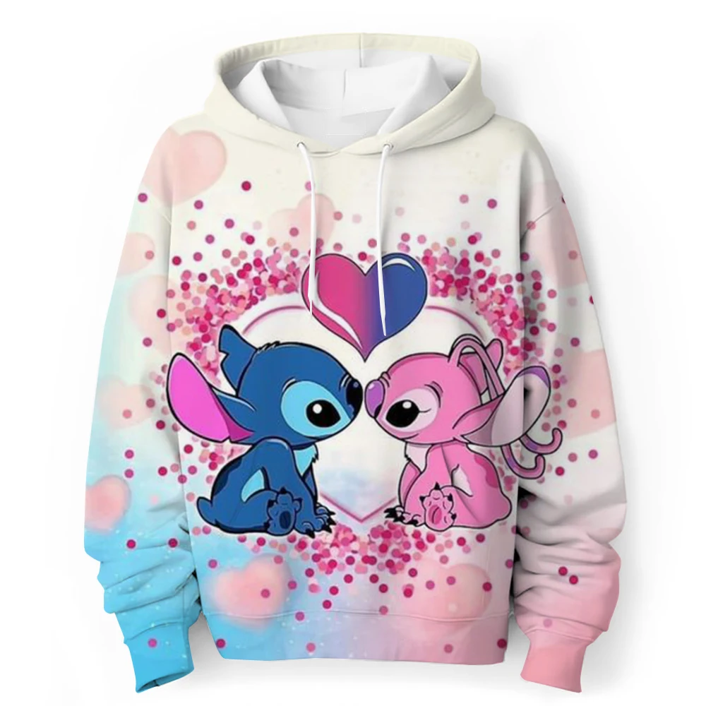 2024 Disney Hoodie Fashion Stitch Angel Monster Pocket Sweatshirt Pullover Cute hoodies girls child Sweatshirt Cartoon Top y2k