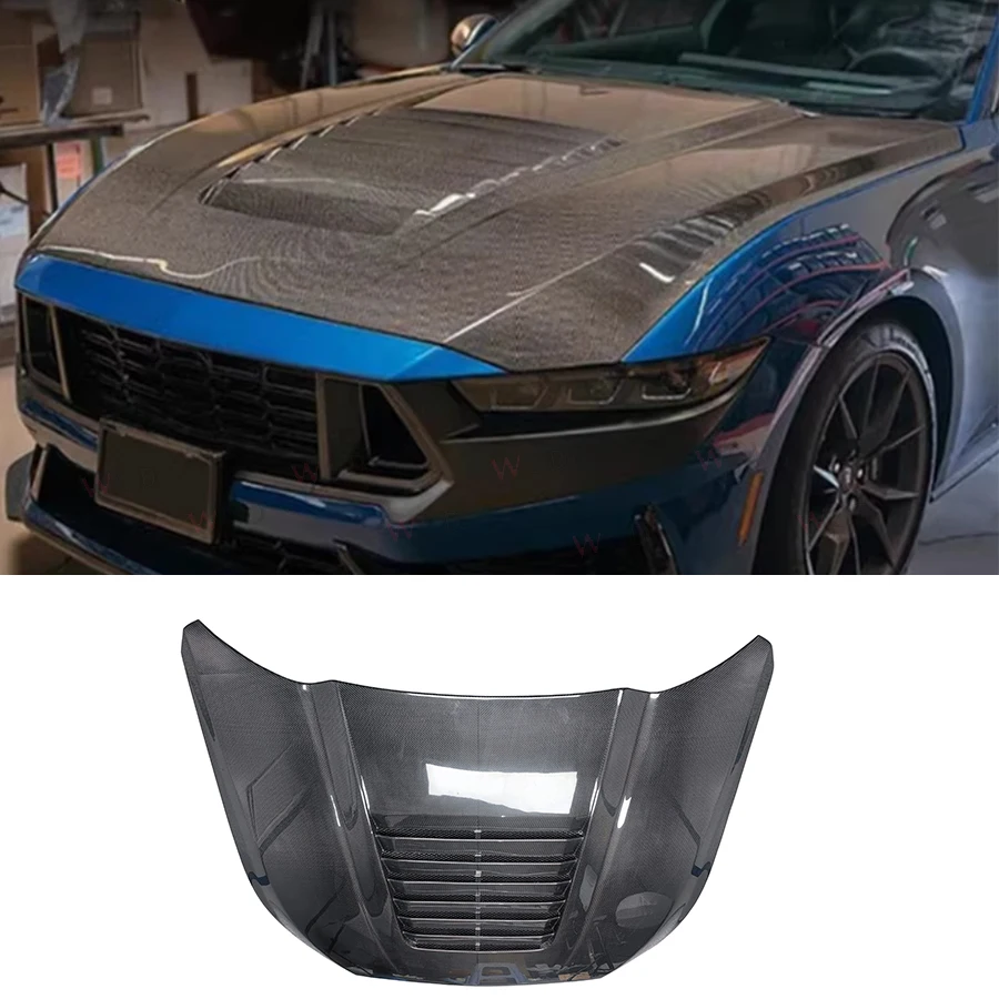 

High Quality Carbon Fiber Front Hood Cover for Ford Mustang 2024+ Upgraded Front Hood Bonnet Air Vent Trim Cover Bodykit