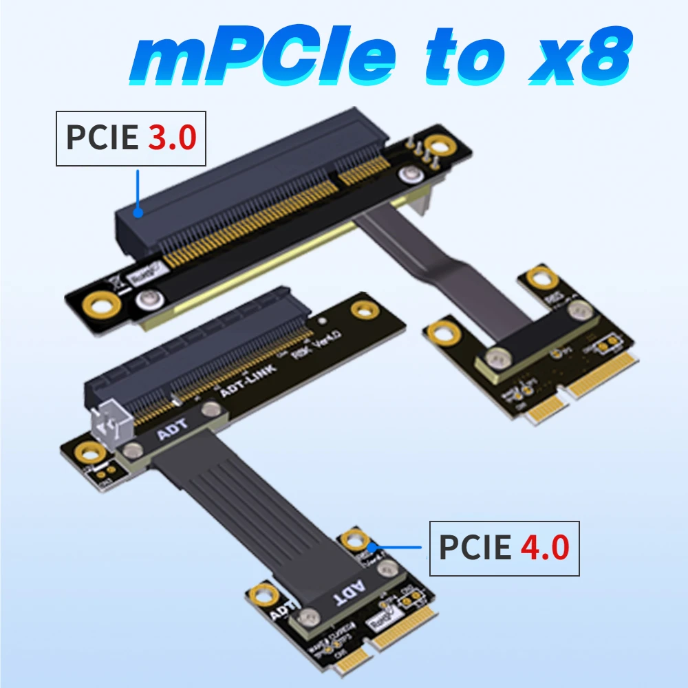 

New Mini PCIe to PCI-E 4.0 1X 4X 8X 16X Adapter Ribbon Cable Riser Mini PCIe to PCI Express x8 4P Power for PCIE Tester Extender