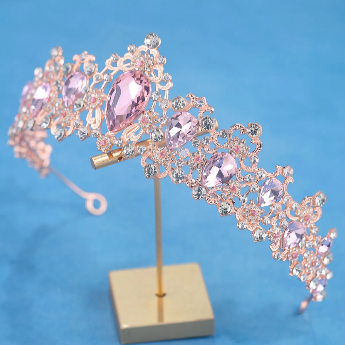 Sweet Rose Gold Crown Headband with Simulated Flower For Women Girls Photo Shoot Hair Accessory view 3
