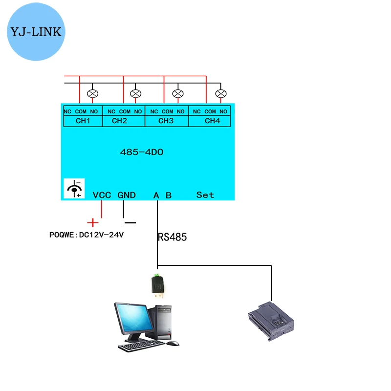 485-4DO RS485 4-Channel Relay Remote Control Switch Delay Output Modul Modbus Rtu