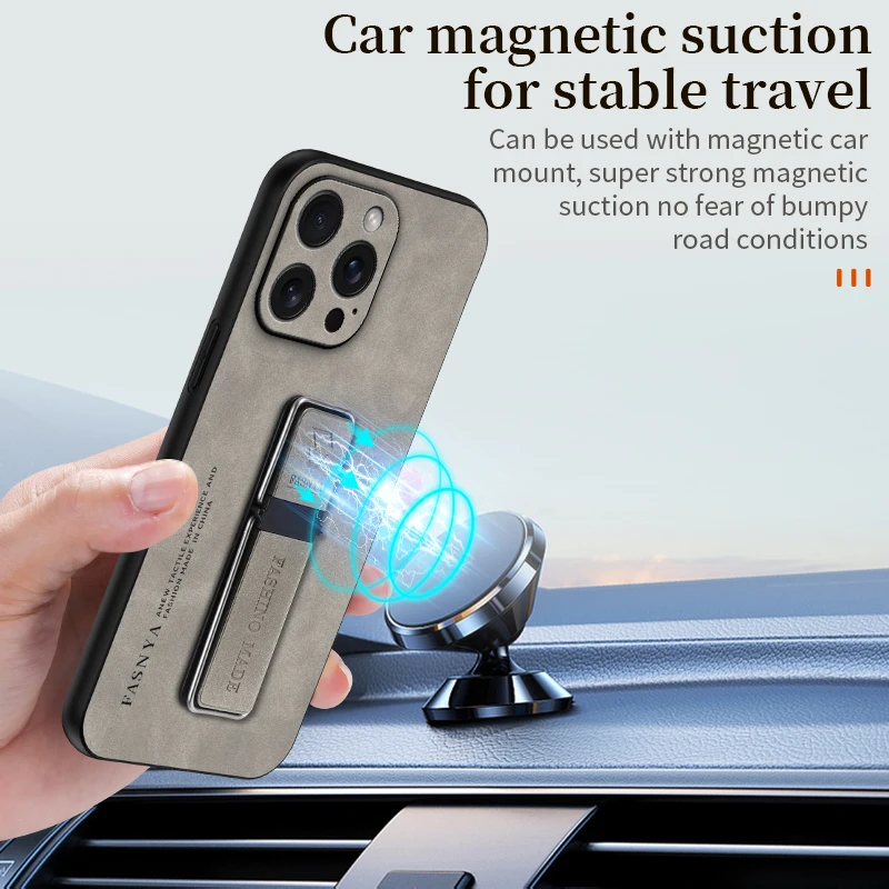 15pro Magnetic Car Bracket Leather Holder Case For iPhone 15 14 13 12 11 Xs Pro Max X XR Mini Cover Apple 6 6s 7 8 Plus 14pro