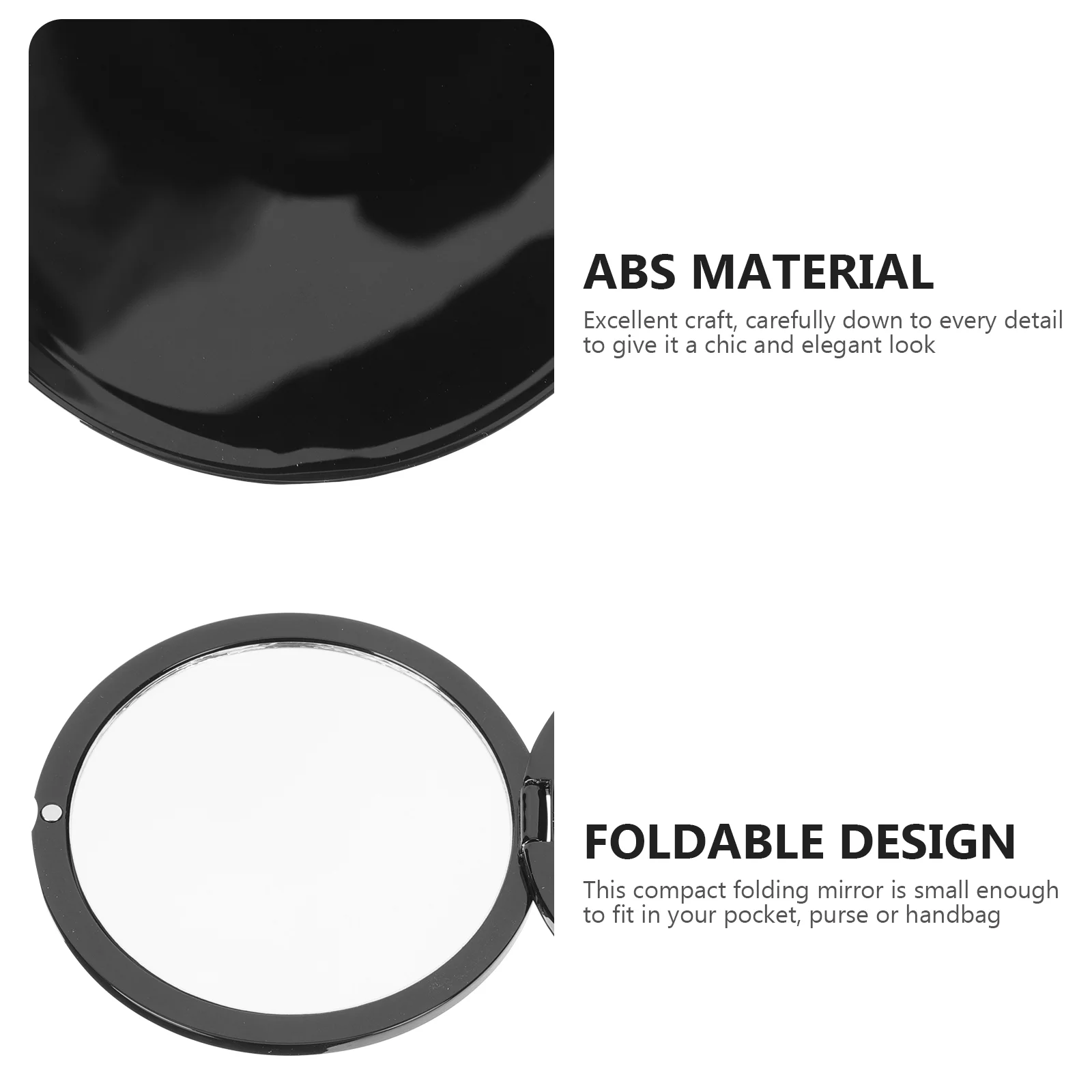 Portable Double Sided Makeup Mirror Compact Foldable Pocket Black Women Elegant Travel Lightweight Round Vanity Handbag Chic