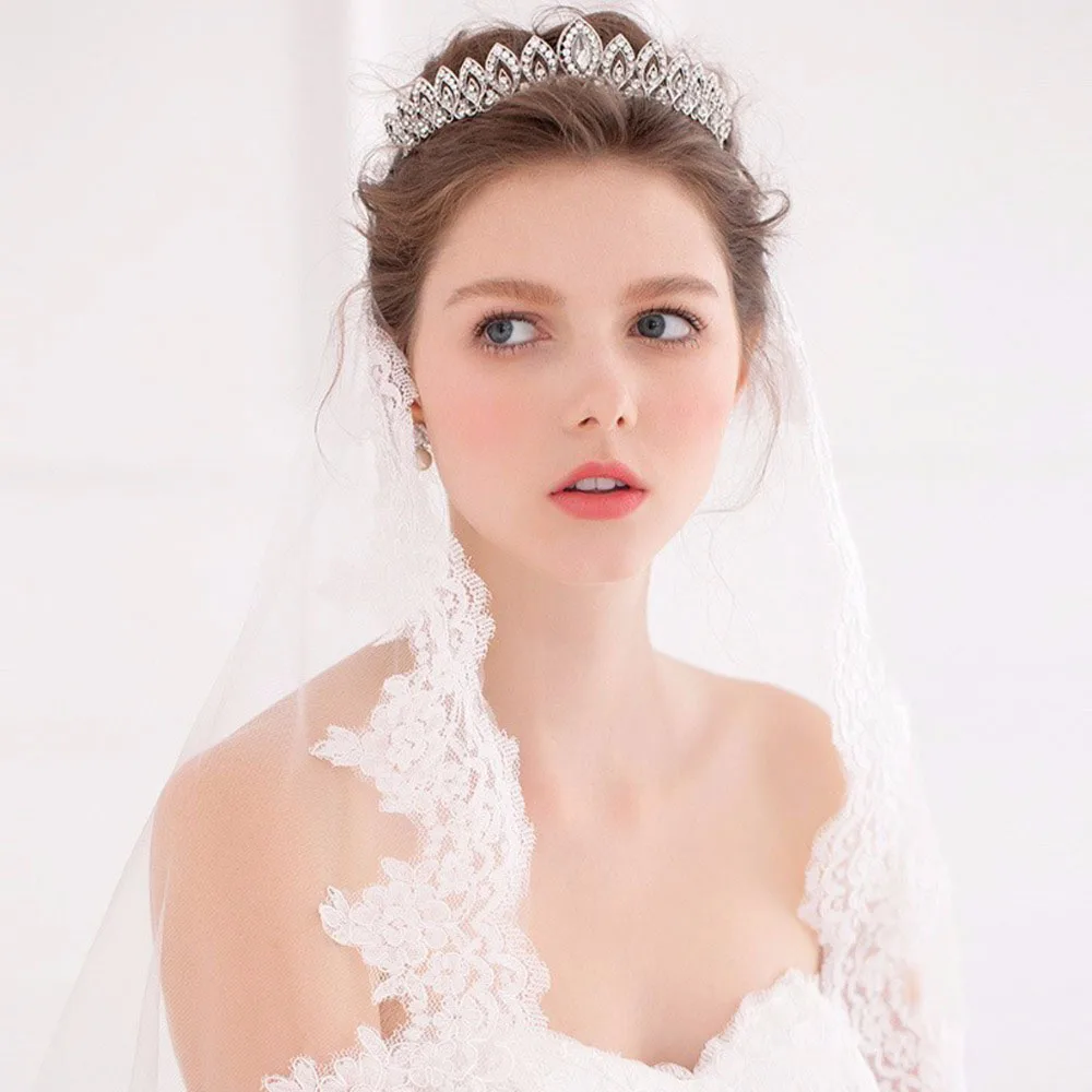 Bride Princess Silver Color Headband Crystal Rhinestone Hair Crown Ornaments Bridal Tiara Headwear