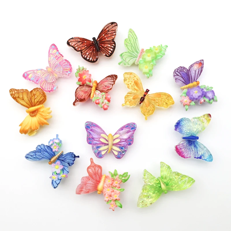 12Pcs/Set Original Colorful Clear Butterfly Flowers Resin Fridge Magnets Strong Magnetic Crafts for Home Refrigerator DIY Decor