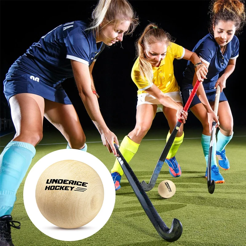 UICE 6pcs Ice Hockey Wood Ball 50mm Hardwood No-Bounce Floorball Training Equipment Team Hockey Professional Training Ball
