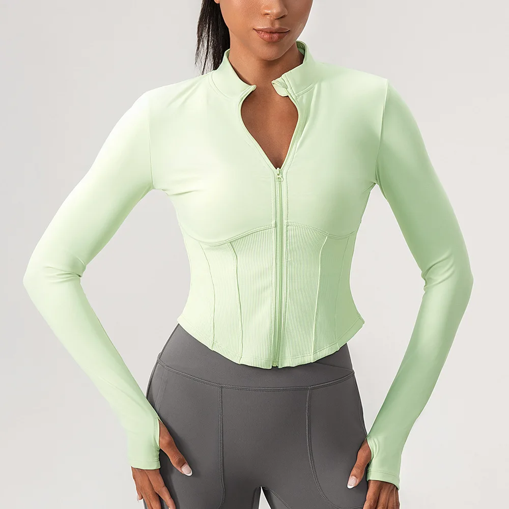 Women Outdoor Running Jacket Solid Color Slim Fit Gym Yoga Top Breathable Long Sleeve Workout Coat Female Fitness Sportswear