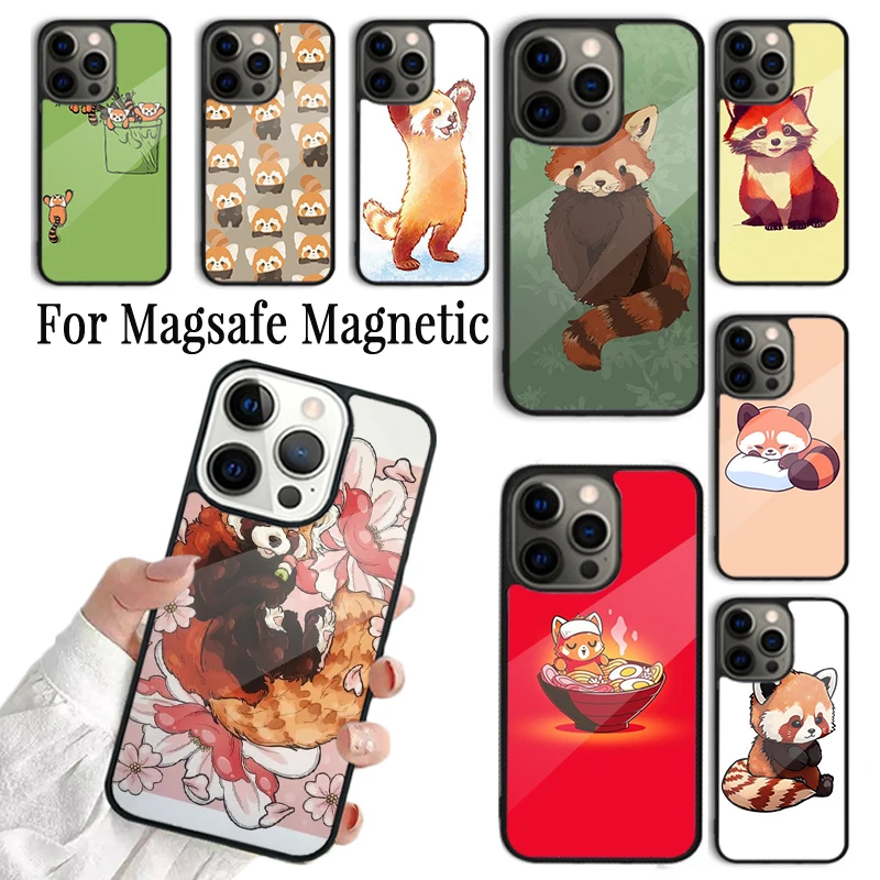 

Чехол для Телефона iPhone 16 15 14 13 12 Mini 11 Pro Max Plus Magsafe, магнитный чехол с беспроводной зарядкой, Милая Красная панда