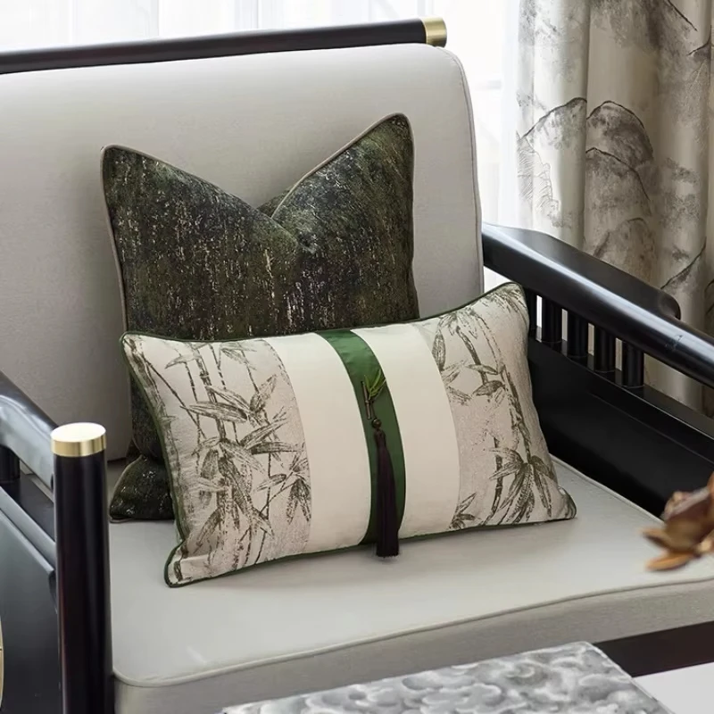 Chinese Bamboo Pillows Luxury Green Cushion Case Mordern Jacquard Decorative Pillow Cover For Sofa Chair Home Decorations