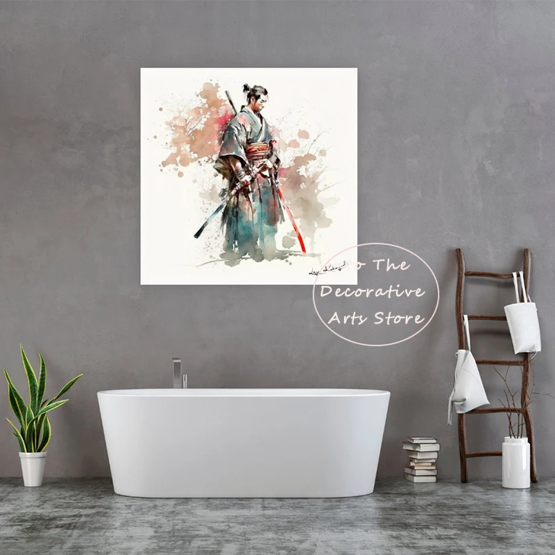 Vintage Bushido Sword Canvas Painting Japanese Samurai Warrior Figure Poster Wall Art Decor Print Picture Living Room Home Decor