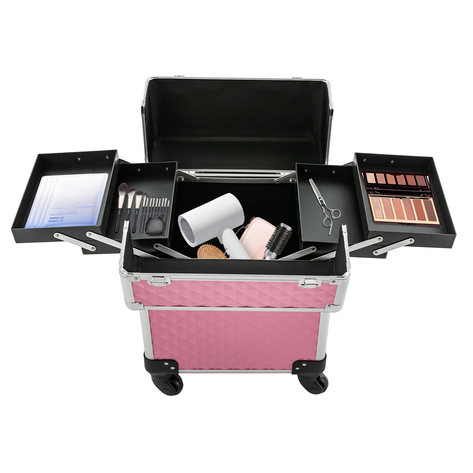 

Professional Makeup Case Multifunctional Cosmetic Case Large Trolley Storage Case for Nails Pink for Professional Make-Up Artist