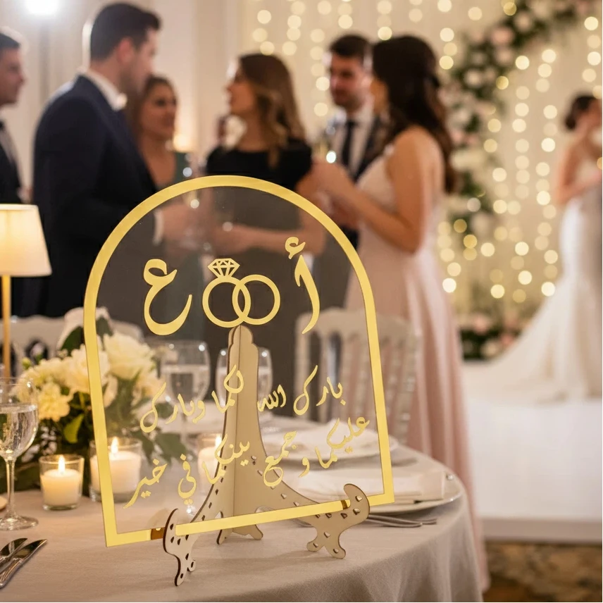 

May God Bless You and Bring You Together in Goodness Custom Arabic Sign Acrylic NamesLaser Cut Wall Decor بارك الله لك