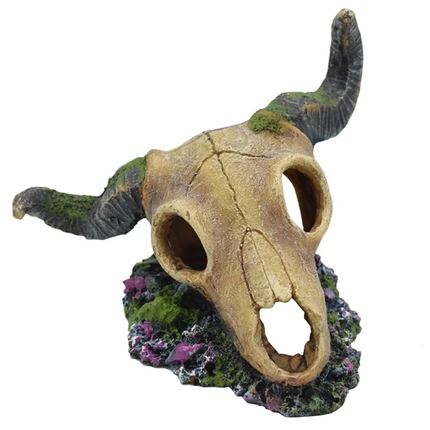 Resin  Skull Head Statue Halloween Skull Horrible Skeleton Head Sculpture Fish Tank Decor Aquarium Decorative