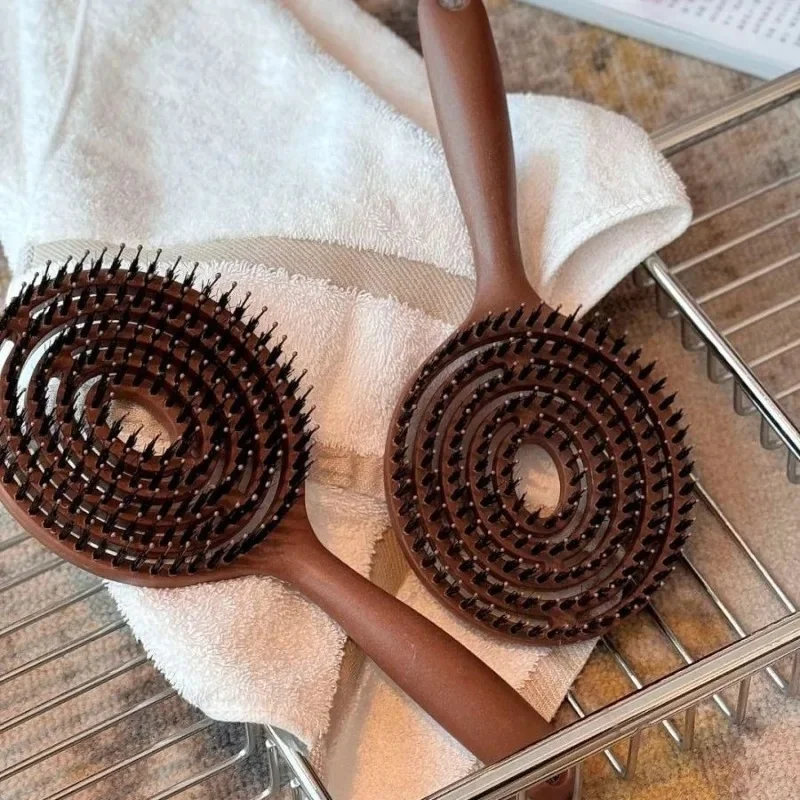 1Pc Boar Bristle Round Detangling Hair Brush for Volume Scalp Care Massage Women Wet Curly Comb Salon Hairdressing Styling Tools