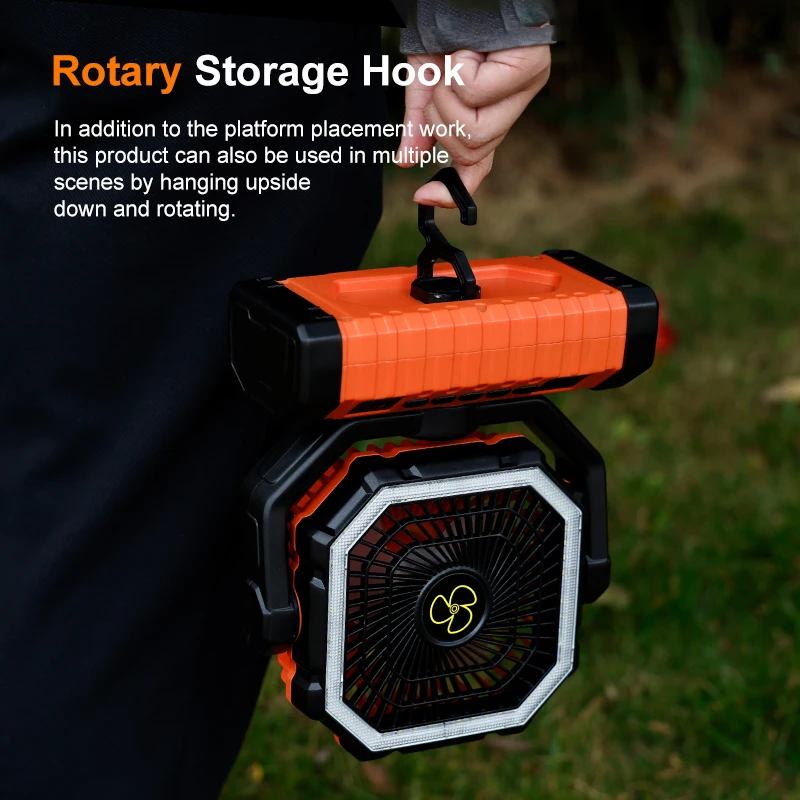 20000mAh Battery Operated Fan Portable Rechargeable Desk/Camping Fan with LED Light and Hook Outdoor Fan for Tent Car Trip