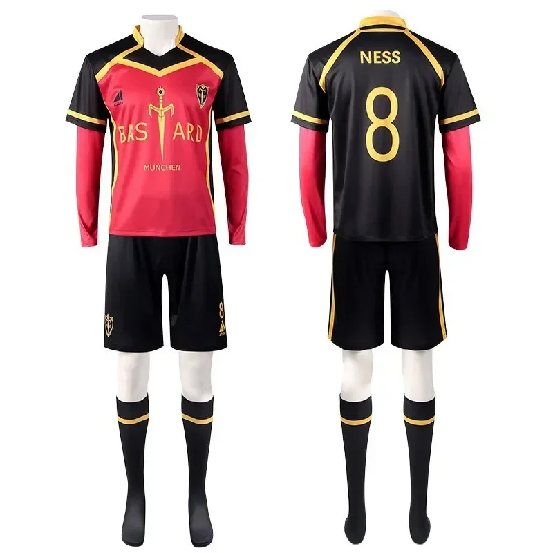 

Cosqin Anime Blue Lock Kaiser Cosplay Costume Red Uniform Wig Bastard Munchen Ness Isagi Yoichi Kurona Cosplay Football Soccer f