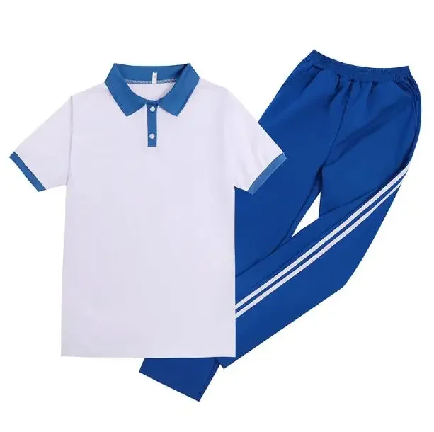 Chinese Middelbare School Uniform Meisjes Vintage Wit Blauw Inclusief Shirt Broek Zomer