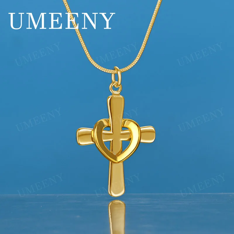 925 Sterling Silver 18K Gold 16-30 inch Delicate Cross Heart Pendant Necklace for Women, Fashionable Wedding Gift Accessory