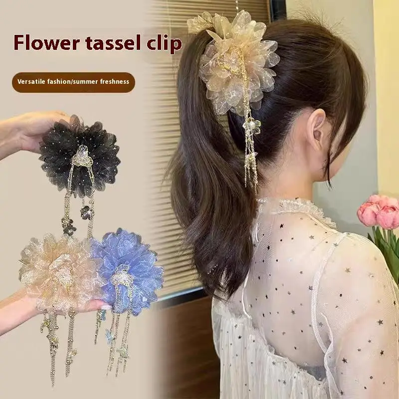 

Модная заколка для волос с цветочной кисточкой для женщин и девочек, заколка для хвоста в виде акулы, головной убор, темпераментный головной убор, аксессуары для волос, подарки