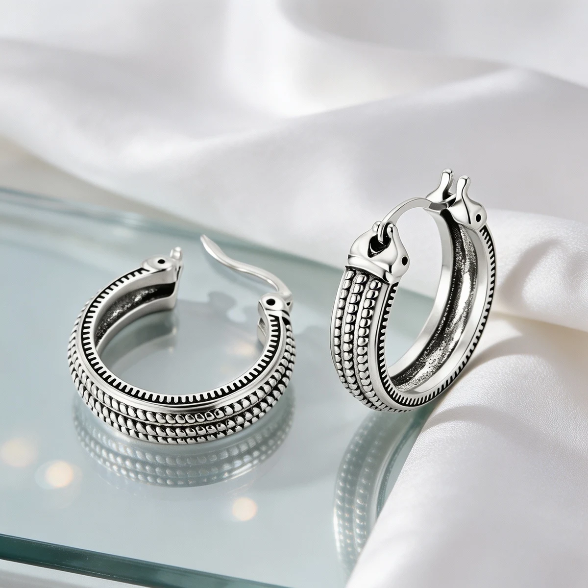 Earring 925 Sterling Silver Vintage Engraved Pattern Wide Hoop Earrings Retro Statement Women Ear Jewelry Wholesale