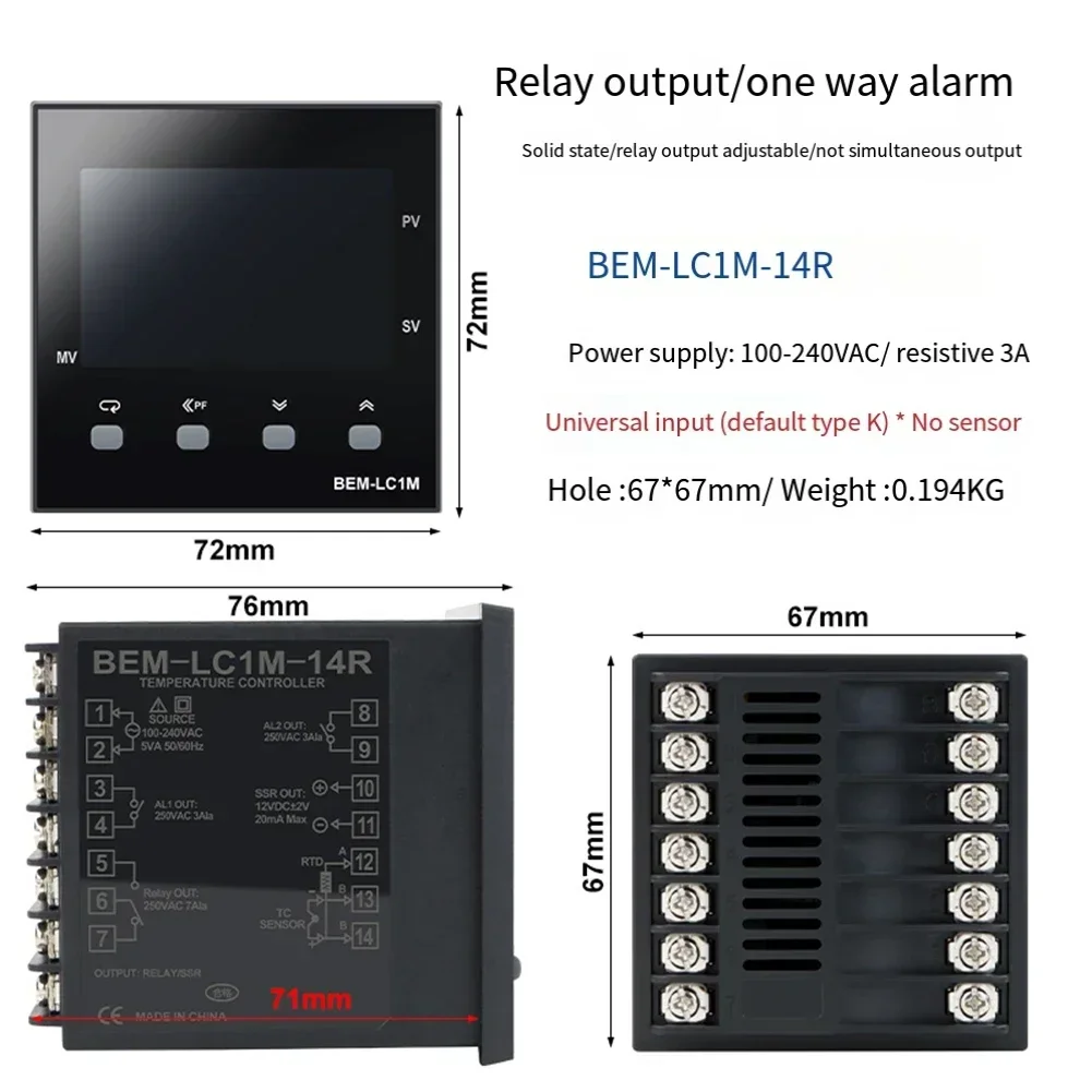 Digital Temperature Controller LCD Thermostat Fuzzy PID Control High Precision Industrial Level 4 Test Long Service Life