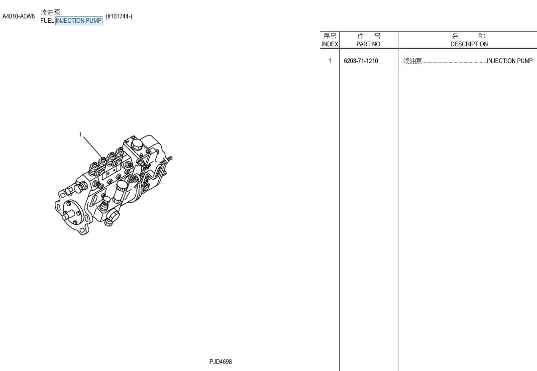 Pompa Bahan Bakar TLF 4D95LE 6208-71-1210 untuk Excavator PC130-7