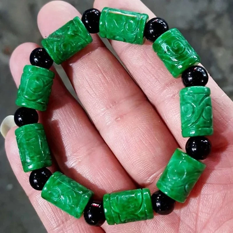 Natural Jadeite String Hand-carved Exquisite Fashion Lutong Jade Fashion Accessories Bracelet Men and Women Holiday Gift view 6