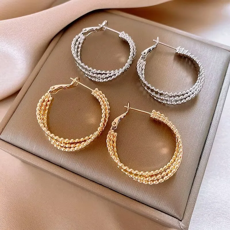 New Three Layer Twist Metal Drop Earrings for Women Vintage Metal Round Circle Dangle Hoop Earrings Simple European Jewelry