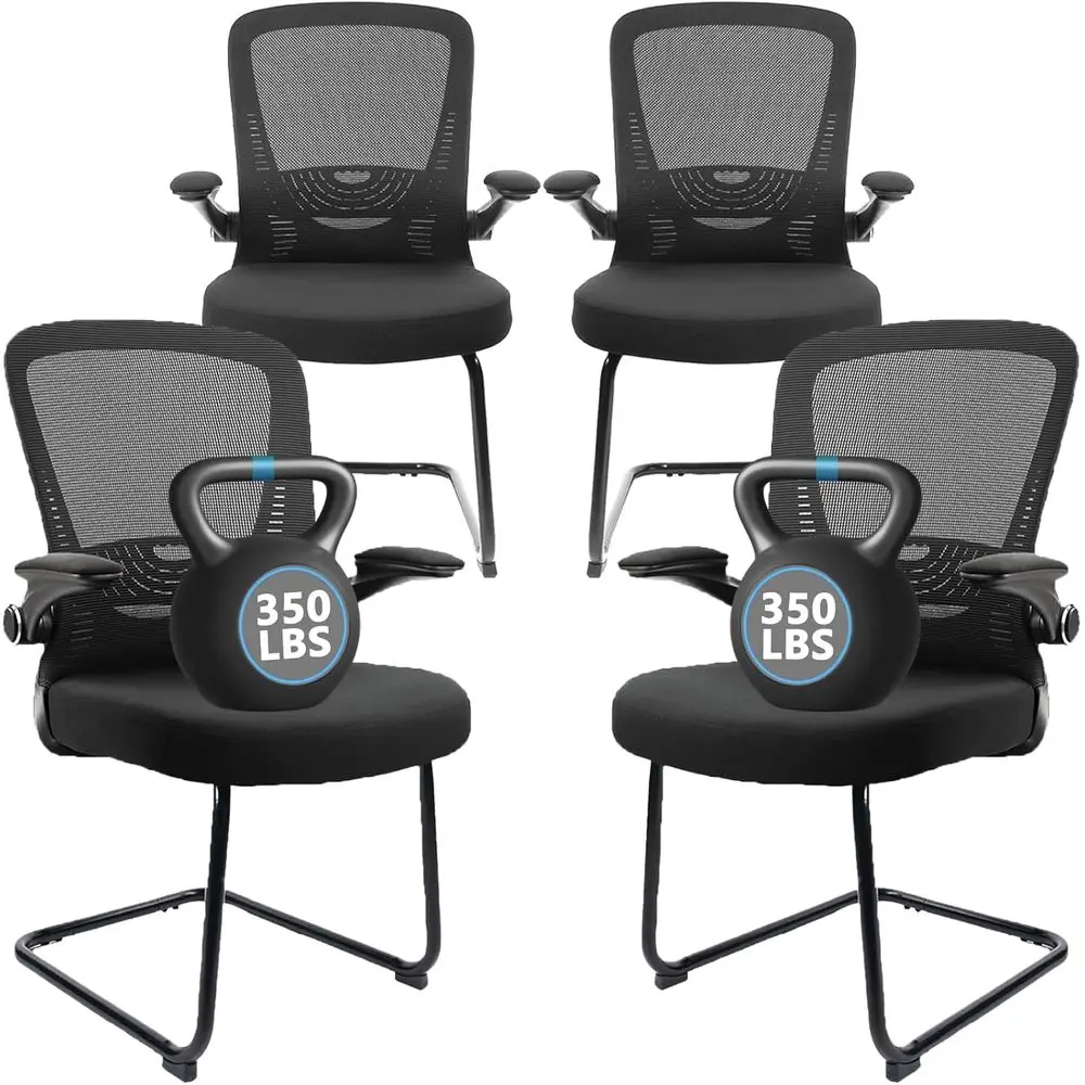 

Mesh Back Chair with Lumbar Support, Adjustable Armrests, Air Grid Seat, and Sled Base for Conference Rooms, Black, Set of 4