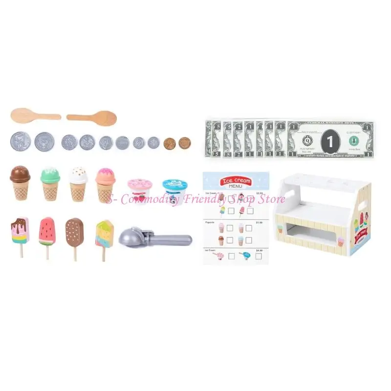 85ae تعليمية التظاهر متجر لعبة الآيس كريم الخشبية مجموعة من 3-6 سنوات الأطفال