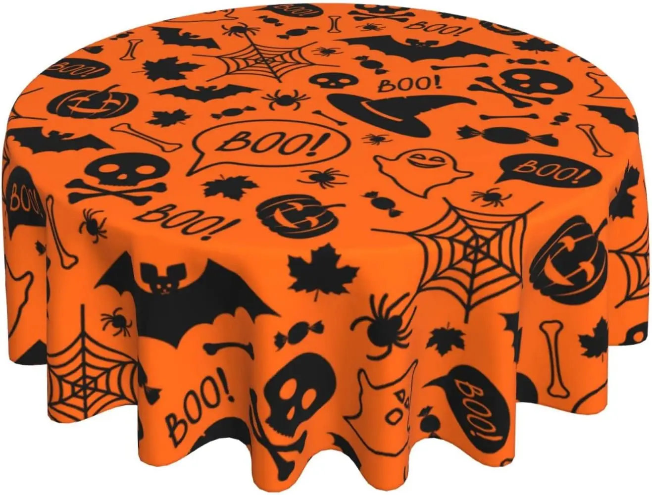 

Halloween Pumpkins Witch Tablecloth Spider Webs Skulls Boo Round Tablecloths Tabletop Runner for Party Picnic Dining Decor 60in