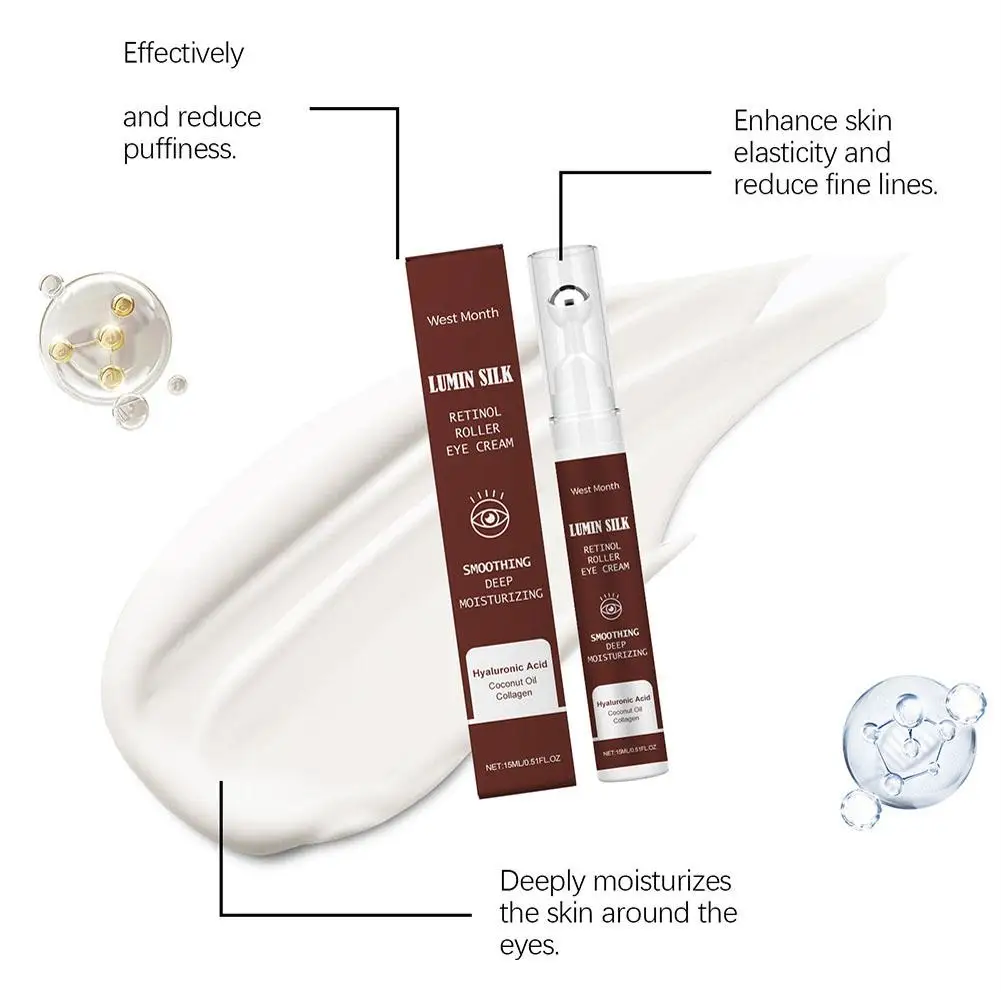 Retinol Roller Deep Moisturizing Eye Cream With Hyaluronic Acid Coconut Oil Collagen Removal Anti Wrinkle Firming Plumping