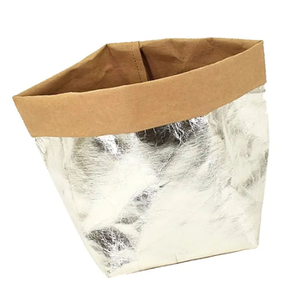 Washable Kraft Paper Bag Plant Flower Pot Cover Reusable Plant Grow Bag Storage Pouch for Home Decor