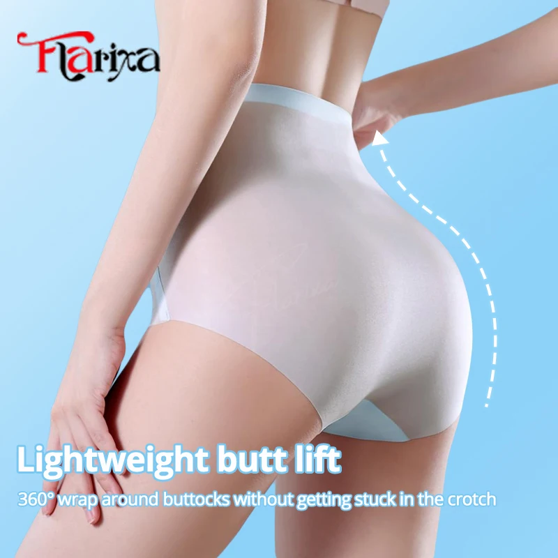 Flarixa Ultra Thin Ice Silk Panties Women Seamless High Waist Briefs Lingerie Double Layer Tummy Control Breathable Underwear image 2