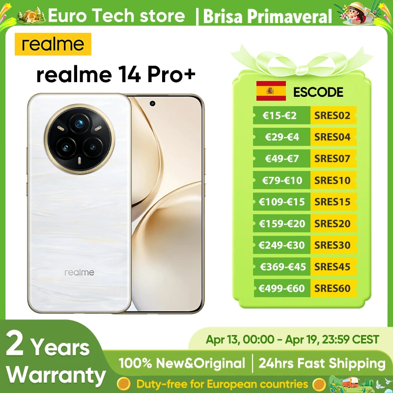 Realme 14 Pro + 5G Smartphone 50MP + 50MP caméra 120Hz 6.83 ''écran Quad courbe Snapdragon 7s Gen 3 processeur 5260mAh batterie