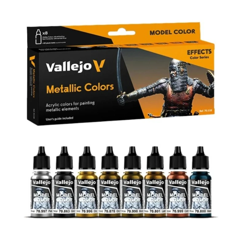 

Vallejo 70118 Metallic Color Environmentally Friendly Water-Based Paint Set 8x17ml DIY Figurines of Models Coloring Pigment
