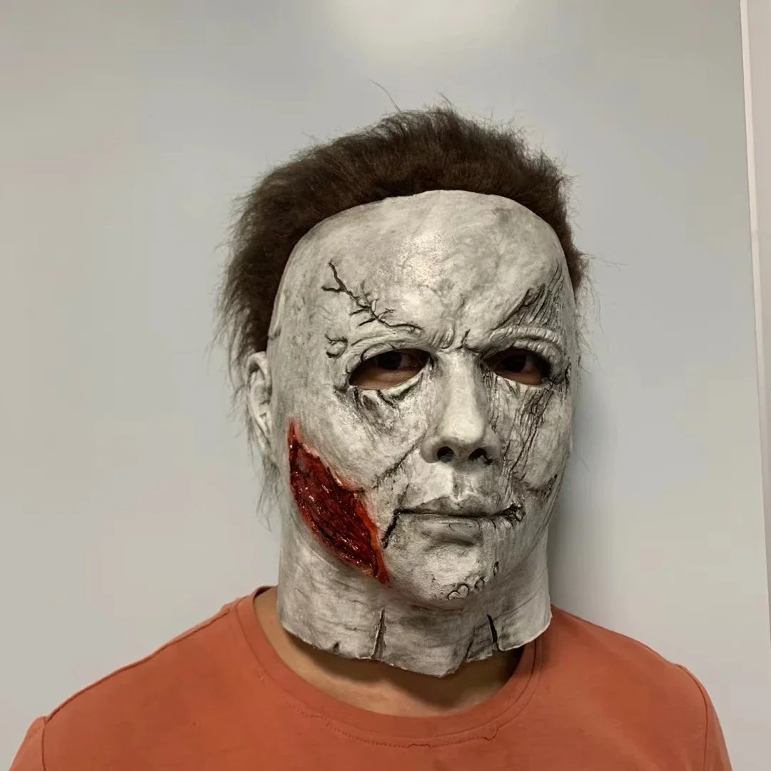 Creepy Michael Myers Mask Halloween Killer Cosplay Latex Masks Horror Masquerade Party Costume Props Prank White Scar Head Cover