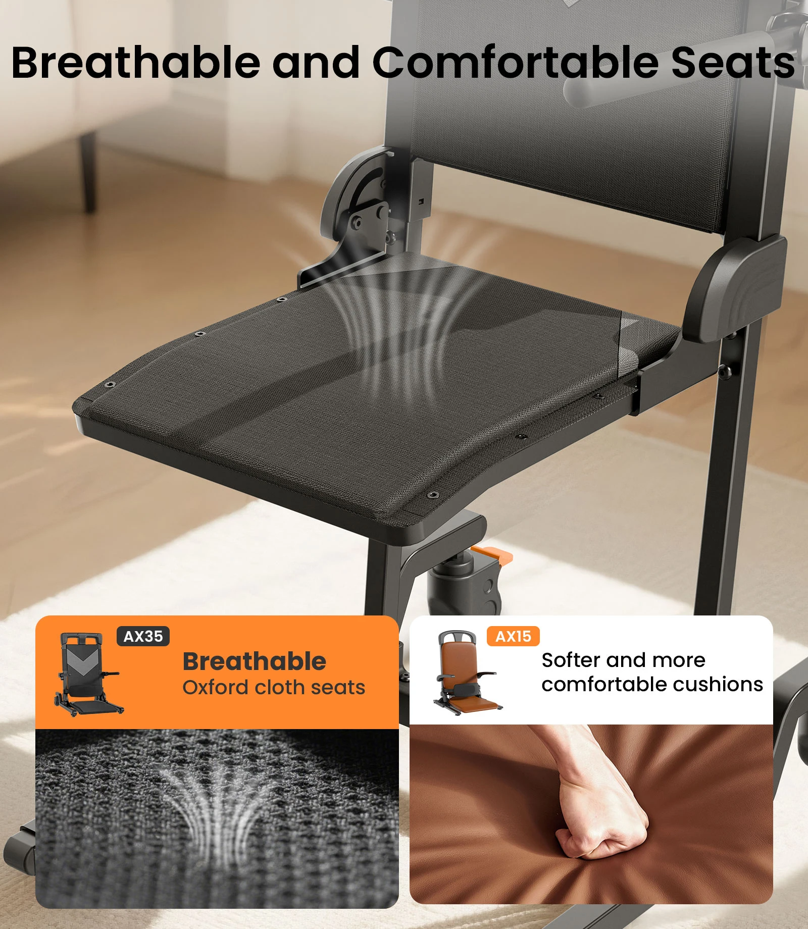 قم بترقية كرسي رفع المريض الكهربائي الجديد القابل للطي مع مقعد قماش أكسفورد خفيف الوزن لكبار السن #3