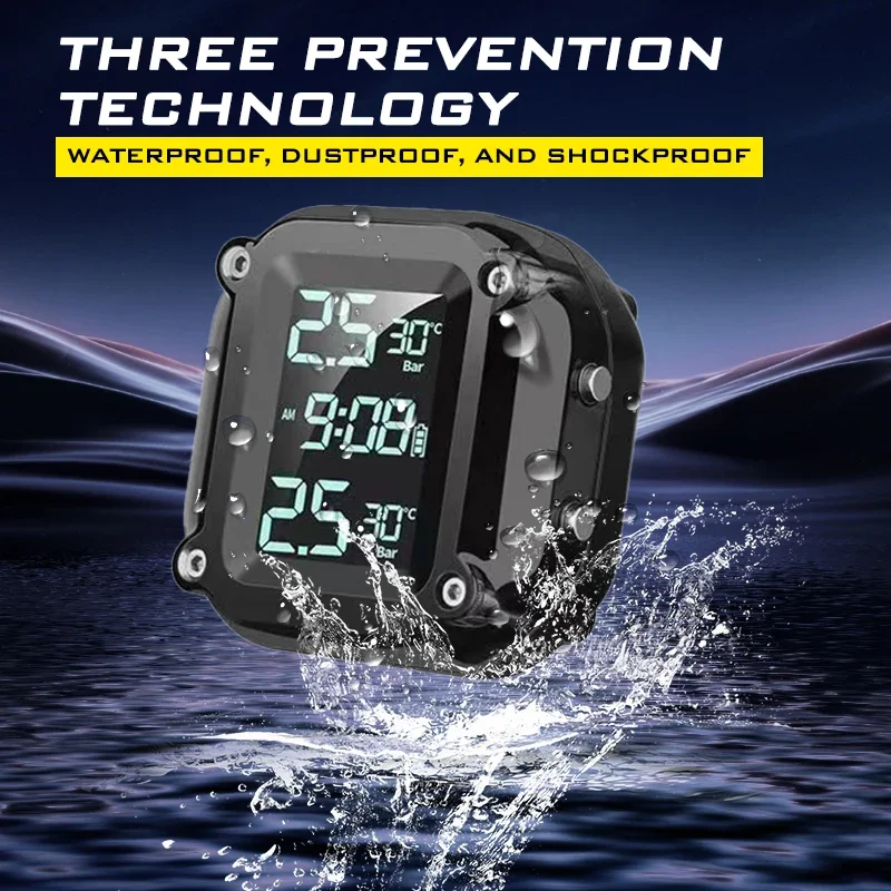 Wireless Motorcycle TPMS Tire Pressure Monitoring System Waterproof External Sensors Digital LCD Display Tyre Alarm Monitor