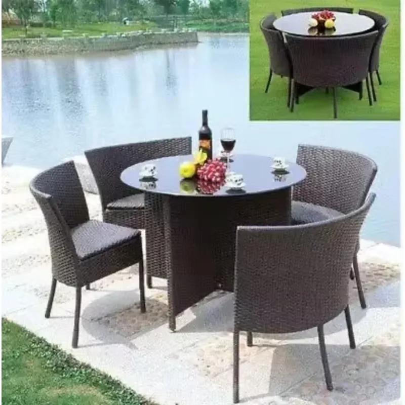 محادثة الطعام مقهى الترفيه شرفة فناء حديقة الخوص الروطان فناء أطقم أرائك في الهواء الطلق #6