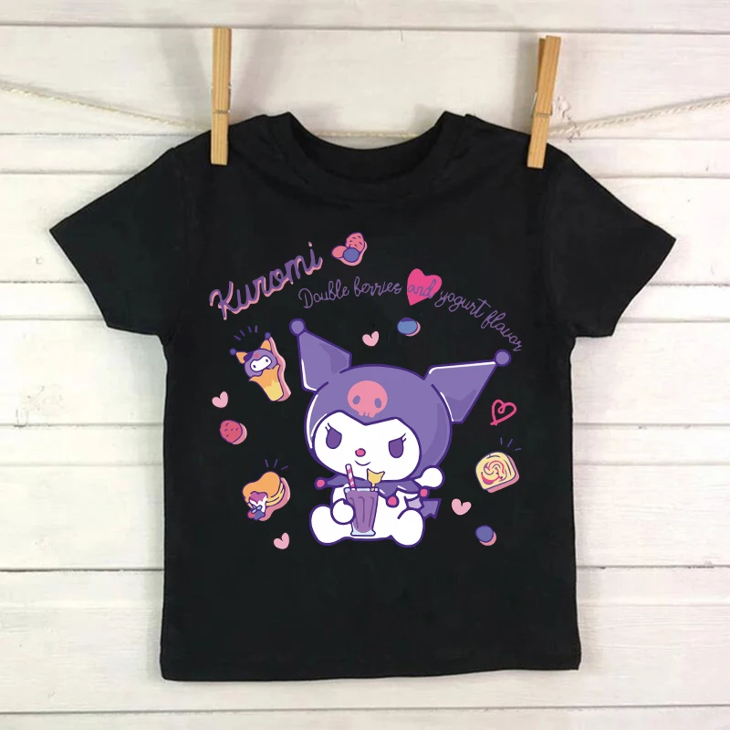 Camiseta fresca para chico Kuromi Kawaii Manga, camiseta de Anime japonés para niños, ropa para niños, camisetas, camisetas para niños y niñas,