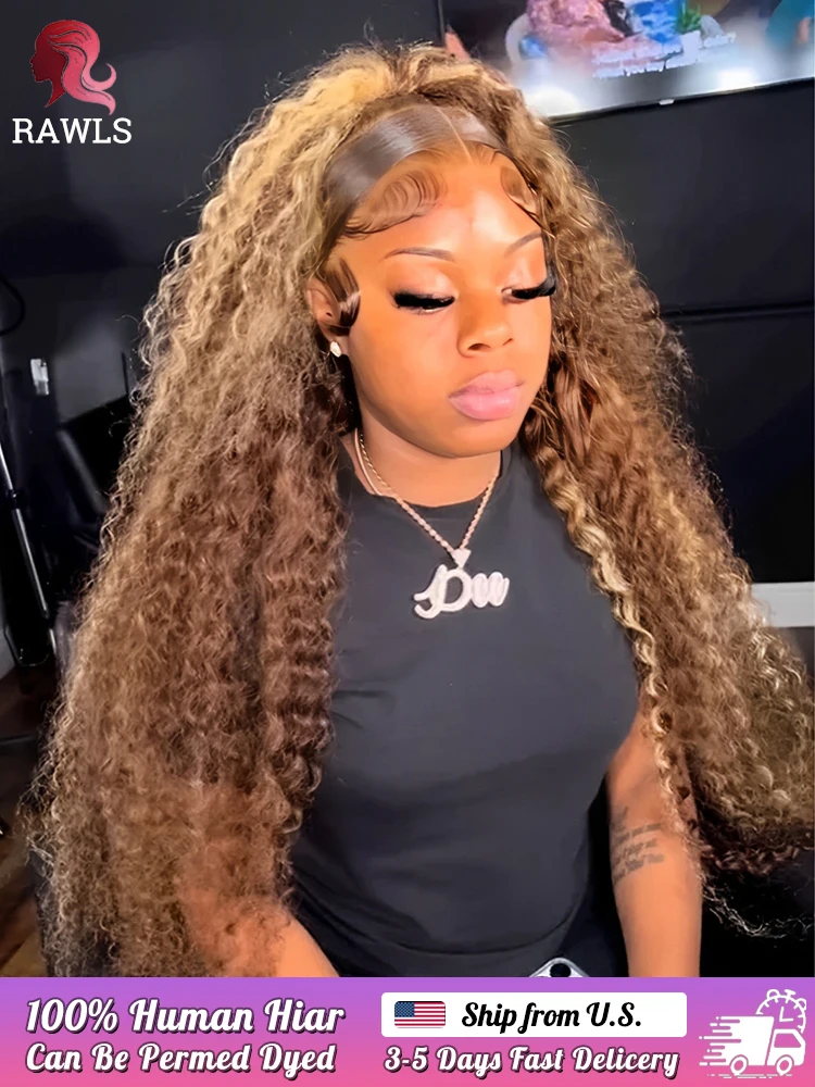 P427 Curly Highlight Wig Human Hair HD Lace Frontal 200 Density Preplucked 13x4 Wigs 100% Human Hair Deep Wave For Black Women image 3