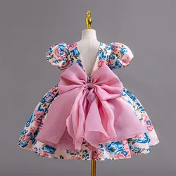 New Girl's Broken Flower Big Bow Princess Dress Fashionable Backless First Birthday Dress Flower Boy Wedding Bridesmaid Dress