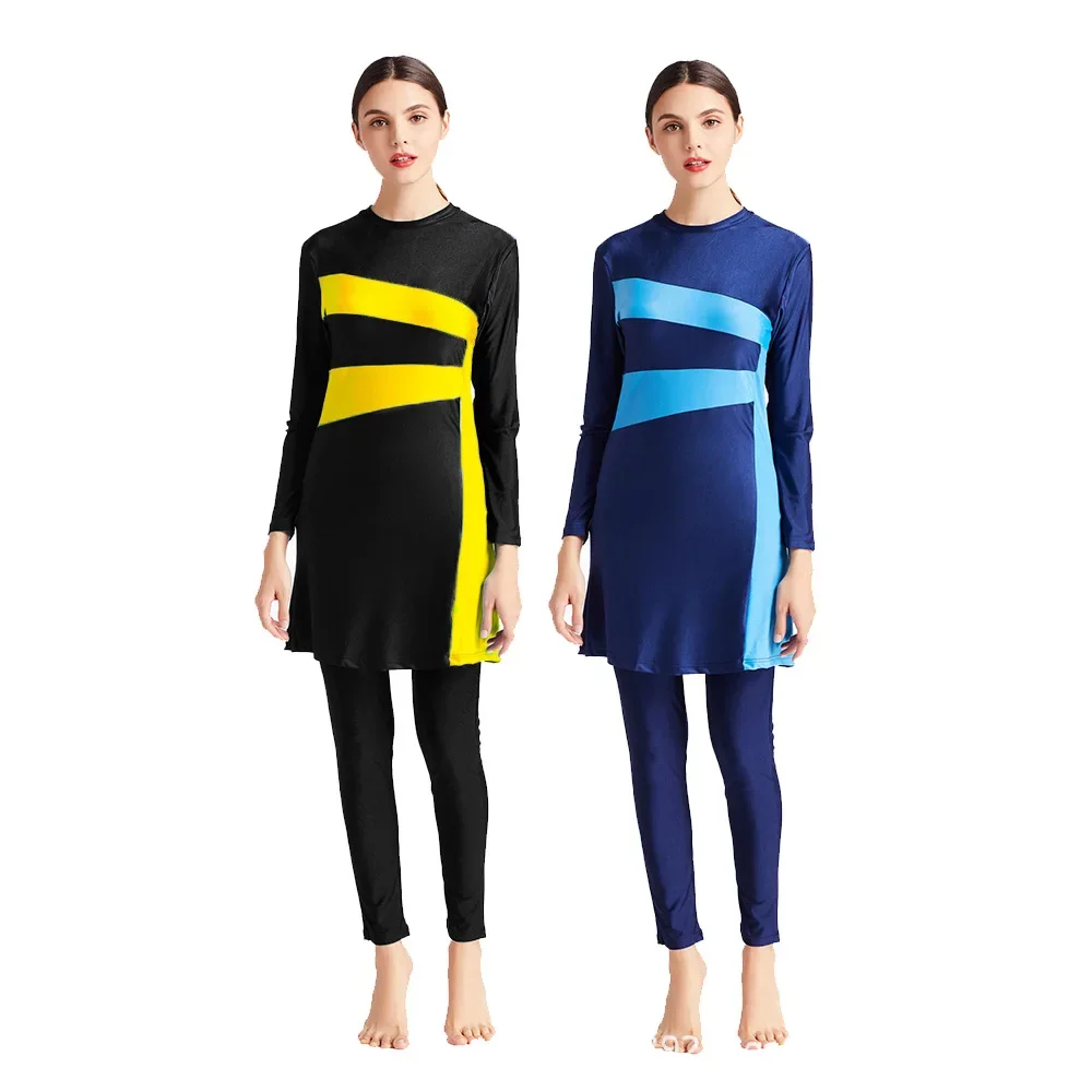 

2024, консервативный мусульманский купальник с полным покрытием, модный лоскутный пляжный солнцезащитный купальник, дышащий, облегающий купальник