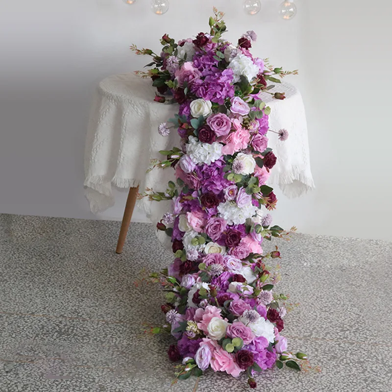 Wedding Long Table Flowers European Style Simulation Long Flower Row Trailing Floral Wedding Party Decoration Flowers 5