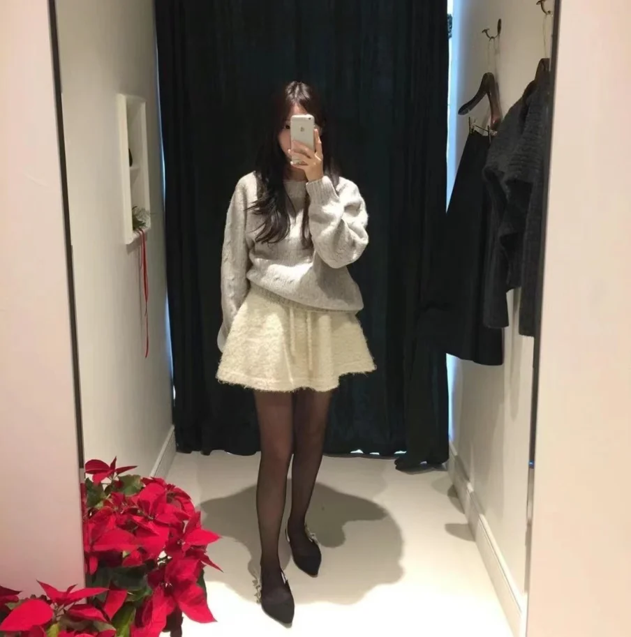 فضفاض عادية جولة Ne محبوك رداء علوي من الصوف بار * صافي ثمانية الحليب 2025 الخريف خمر تويست 00% الصوف محبوك سترة